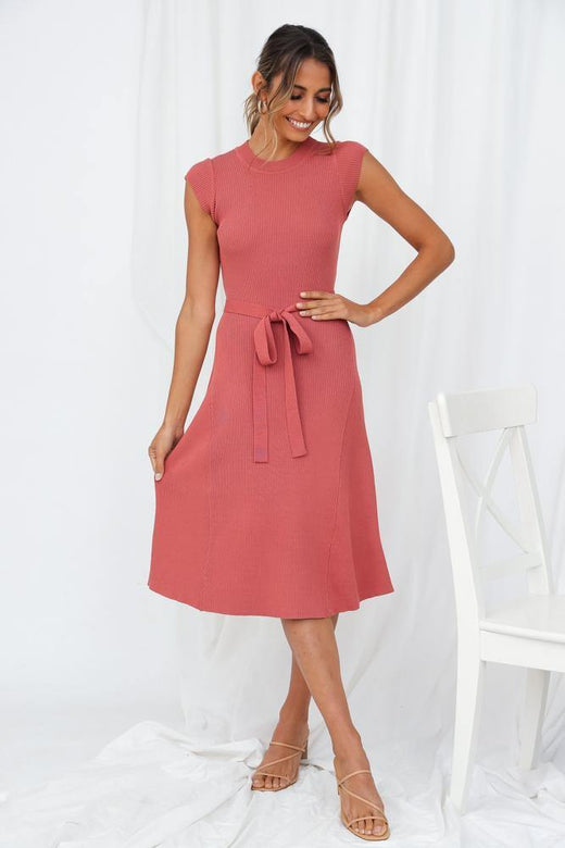 Message Me Back Knit Midi Dress Brick - Hello Molly Staging