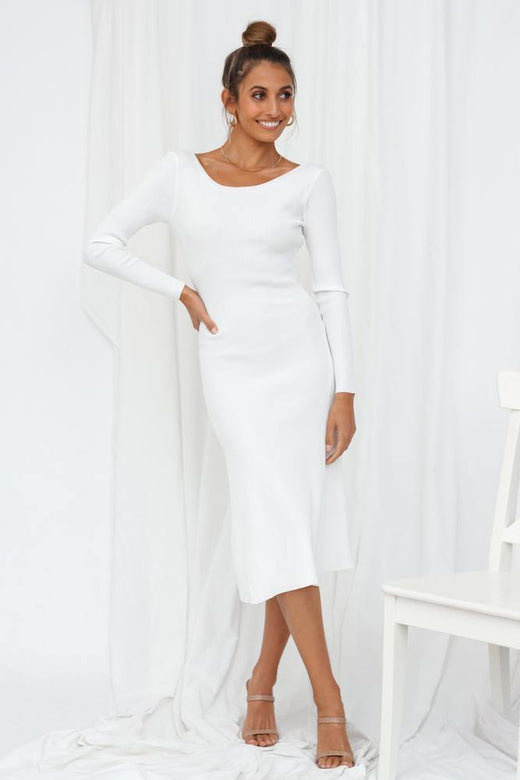 Baby Steps Knit Midi Dress White - Hello Molly Staging