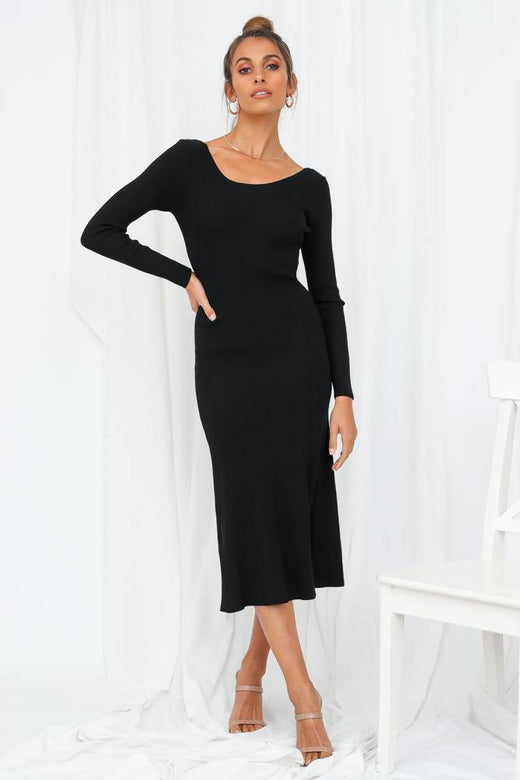Baby Steps Knit Midi Dress Black - Hello Molly Staging