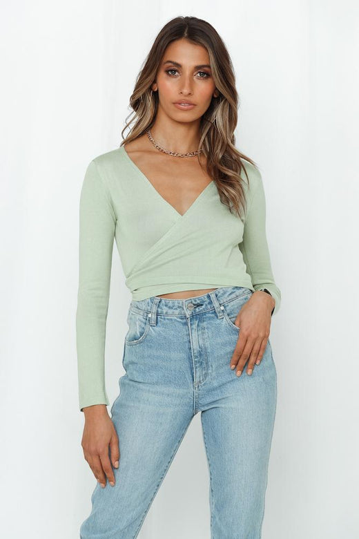 Sunday Vibe Wrap Top Sage