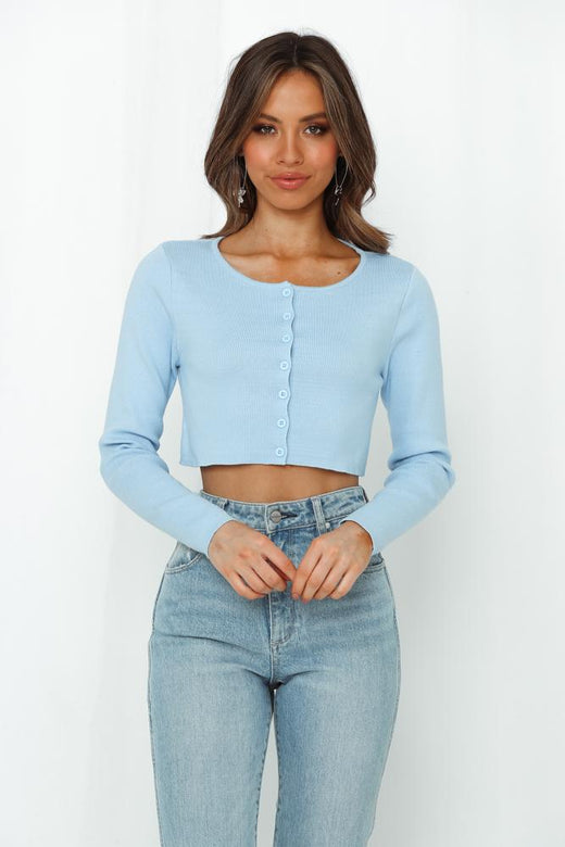 Want Me Back Crop Cardigan Blue